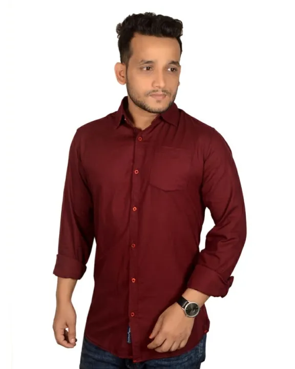 Premium Solid Rose Red Color Cotton Full Sleeves Casual Shirt for Men(এক্সপোর্ট কোয়ালিটি)Solid Rose Red Color Cotton Full Sleeves Casual Shirt for Men(এক্সপোর্ট কোয়ালিটি)