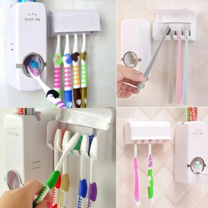 Automatic Toothpaste Dispenser & "Touch Me" Brush Holder Set - White - Brush Holder - brush holder