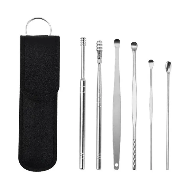 6PCS Ear Pick Set Portable Ear Cleaner Set Stainless Steel With Lather Case